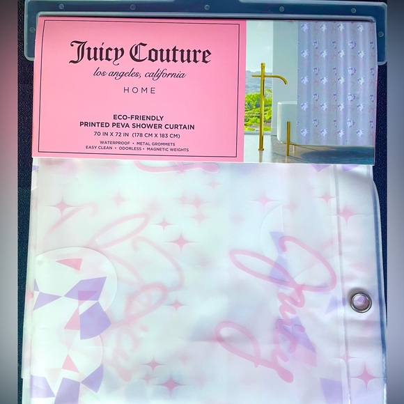 Juicy Couture Other - Juicy Couture Semi-Clear Pink White Lavender Shower Curtain Liner PEVA 70x72 NWT